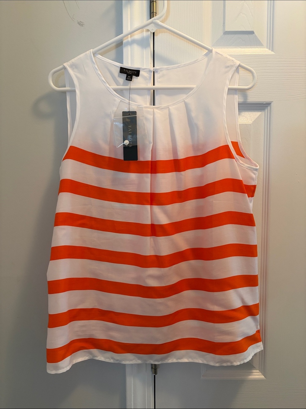 Talbots White and Orange Striped Sleeveless top
